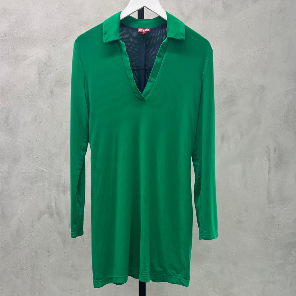 Staud Vibrant Green Long Sleeve Mesh Dress